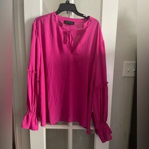 Eloquii Fuchsia Blouse with Tie Neck